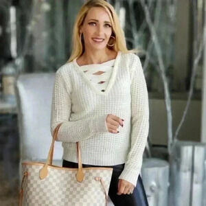 Cream Waffle Basic Sweater Soft Top Reversible Cri